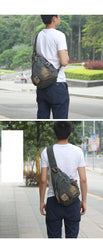Cool Denim Mens Large Sling Bag Blue Chest Bag Jean One Shoulder Backpacks For Men