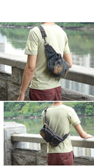 Cool Jean Blue Mens Small Fanny Pack Waist Bag Blue Chest Bag Hip Bag Bum Bags For Men