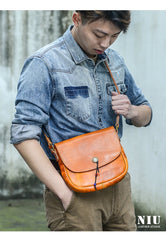 Tan Casual Handmade Mens 8 inches Small Side Bag Messenger Bag Coffee Courier Bag For Men - imessengerbags
