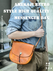 Tan Casual Handmade Mens 8 inches Small Side Bag Messenger Bag Coffee Courier Bag For Men