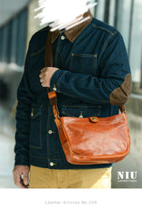 Casual Tan Leather Mens 8 inches Postman Bag Side Bag Brown Leather Messenger Bags Courier Bag For Men - imessengerbags