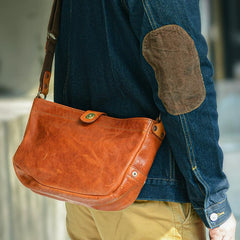 Casual Tan Leather Mens 8 inches Postman Bag Side Bag Brown Leather Messenger Bags Courier Bag For Men - imessengerbags