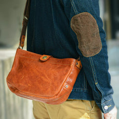 Casual Tan Leather Mens 8 inches Postman Bag Side Bag Brown Leather Messenger Bags Courier Bag For Men