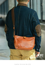 Casual Tan Leather Mens 8 inches Postman Bag Side Bag Brown Leather Messenger Bags Courier Bag For Men - imessengerbags