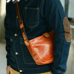 Casual Tan Leather Mens 8 inches Postman Bag Side Bag Brown Leather Messenger Bags Courier Bag For Men - imessengerbags