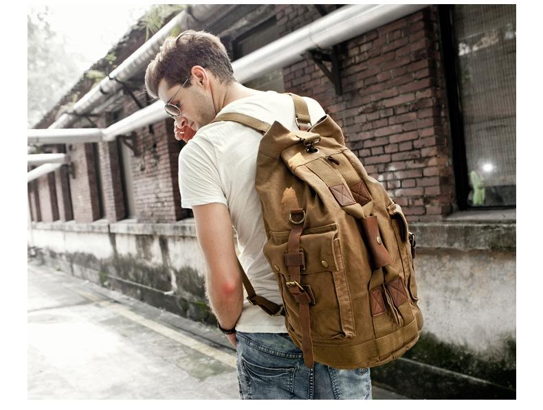 Khaki CANVAS Barrel MENS 20 Bucket BACKPACK Brown Travel