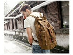 Khaki CANVAS Barrel MENS 20'' Bucket BACKPACK Brown Travel Backpack Khaki One Shoulder Hiking Bag For Men FOR MEN - imessengerbags