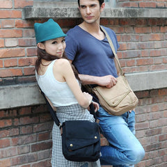 Khaki CANVAS Small MENS Black Vertical Shoulder Bag Messenger Bag Side Bag For Men - imessengerbags