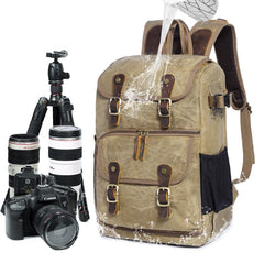 Khaki CANVAS WATERPROOF MENS 15'' CANON CAMERA BACKPACK LARGE NIKON CAMERA BAG DSLR CAMERA BAG FOR MEN - imessengerbags