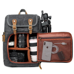 Khaki CANVAS WATERPROOF MENS 15'' CANON CAMERA BACKPACK LARGE NIKON CAMERA BAG DSLR CAMERA BAG FOR MEN - imessengerbags