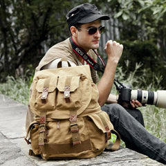 Khaki CANVAS WATERPROOF MENS 16'' CAMERA BACKPACK Army Green LARGE NIKON CAMERA BAG DSLR CAMERA BAG FOR MEN - imessengerbags