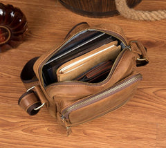 Cool Khaki Leather 10 inches Vertical Side Bag Messenger Bag Tan Courier Bag for Men - imessengerbags