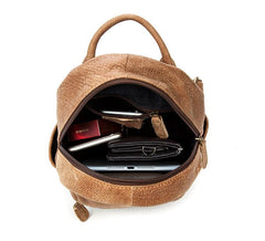 Khaki Fashion Mens Leather Small Travel Backpacks Cute College Backpacks School Backpack for men - imessengerbags