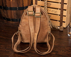Khaki Fashion Mens Leather Small Travel Backpacks Cute College Backpacks School Backpack for men - imessengerbags