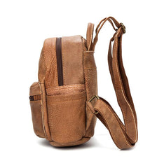 Khaki Fashion Mens Leather Small Travel Backpacks Cute College Backpacks School Backpack for men - imessengerbags