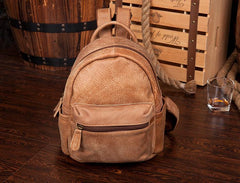 Khaki Fashion Mens Leather Small Travel Backpacks Cute College Backpacks School Backpack for men - imessengerbags