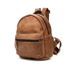 Khaki Fashion Mens Leather Small Travel Backpacks Cute College Backpacks School Backpack for men - imessengerbags