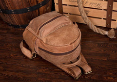 Khaki Fashion Mens Leather Small Travel Backpacks Cute College Backpacks School Backpack for men - imessengerbags