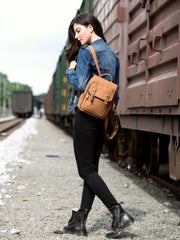 Brown Fashion Mens Leather 12-inch Small Computer Backpacks Laptop Backpacks School Backpack for men - imessengerbags