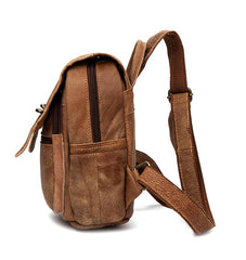 Brown Fashion Mens Leather 12-inch Small Computer Backpacks Laptop Backpacks School Backpack for men - imessengerbags