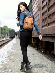 Brown Fashion Mens Leather 12-inch Small Computer Backpacks Laptop Backpacks School Backpack for men - imessengerbags