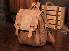 Brown Fashion Mens Leather 12-inch Small Computer Backpacks Laptop Backpacks School Backpack for men - imessengerbags