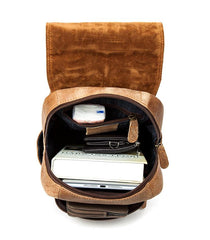 Brown Fashion Mens Leather 12-inch Small Computer Backpacks Laptop Backpacks School Backpack for men - imessengerbags