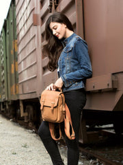 Brown Fashion Mens Leather 12-inch Small Computer Backpacks Laptop Backpacks School Backpack for men - imessengerbags