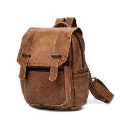 Brown Fashion Mens Leather 12-inch Small Computer Backpacks Laptop Backpacks School Backpack for men - imessengerbags