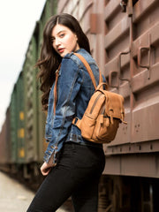 Brown Fashion Mens Leather 12-inch Small Computer Backpacks Laptop Backpacks School Backpack for men - imessengerbags