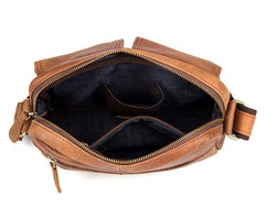 Khaki Leather 10 inches Mens Small Messenger Bag Brown Courier Bags Postman Bag for Men - imessengerbags