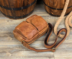 Khaki Leather 10 inches Mens Small Messenger Bag Brown Courier Bags Postman Bag for Men - imessengerbags