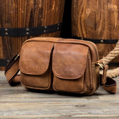Khaki Leather 10 inches Mens Small Messenger Bag Brown Courier Bags Postman Bag for Men - imessengerbags