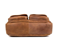 Khaki Leather 10 inches Mens Small Messenger Bag Brown Courier Bags Postman Bag for Men - imessengerbags