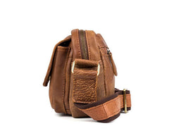 Khaki Leather 10 inches Mens Small Messenger Bag Brown Courier Bags Postman Bag for Men - imessengerbags