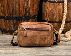Khaki Leather 10 inches Mens Small Messenger Bag Brown Courier Bags Postman Bag for Men - imessengerbags