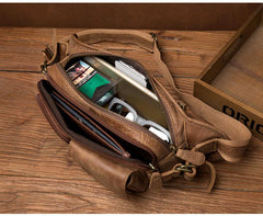 Cool Khaki Mens Leather Fanny Pack Mens Waist Bag Hip Pack Belt Bags Bumbag for Men