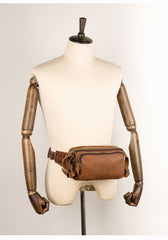 Khaki Leather Mens Fanny Pack Brown Waist Bag Hip Pack Belt Bags Bumbag for Men - imessengerbags