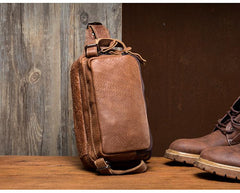 Khaki Leather Mens Fanny Pack Brown Waist Bag Hip Pack Belt Bags Bumbag for Men