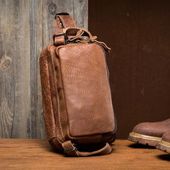 Khaki Leather Mens Fanny Pack Brown Waist Bag Hip Pack Belt Bags Bumbag for Men - imessengerbags