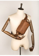 Khaki Leather Mens Fanny Pack Brown Waist Bag Hip Pack Belt Bags Bumbag for Men