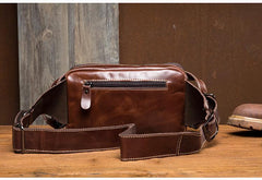 Khaki Leather Mens Fanny Pack Brown Waist Bag Hip Pack Belt Bags Bumbag for Men