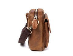 Khaki Leather Mens Cool Mini Messenger Bag Courier Bag Belt Pouch Waist Bag for men