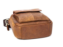 Khaki Leather Mens Cool Mini Messenger Bag Courier Bag Belt Pouch Waist Bag for men - imessengerbags