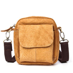 Khaki Leather Mens Cool Mini Messenger Bag Courier Bag Belt Pouch Waist Bag for men