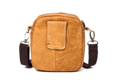 Khaki Leather Mens Cool Mini Messenger Bag Courier Bag Belt Pouch Waist Bag for men - imessengerbags
