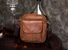 Khaki Leather Mens Cool Mini Messenger Bag Courier Bag Belt Pouch Waist Bag for men - imessengerbags