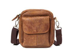 Khaki Leather Mens Cool Mini Messenger Bag Courier Bag Belt Pouch Waist Bag for men - imessengerbags