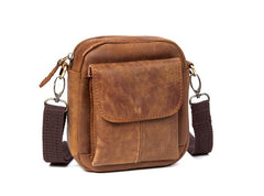 Khaki Leather Mens Cool Mini Messenger Bag Courier Bag Belt Pouch Waist Bag for men - imessengerbags