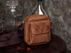 Khaki Leather Mens Cool Mini Messenger Bag Courier Bag Belt Pouch Waist Bag for men - imessengerbags